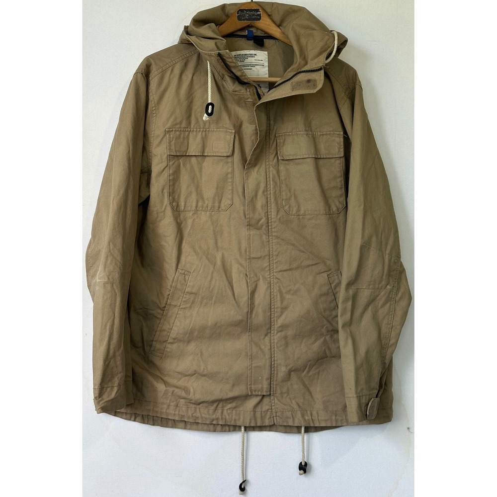 H&M Field Jacket Utility Hooded Khaki Tan Men Large Excellent